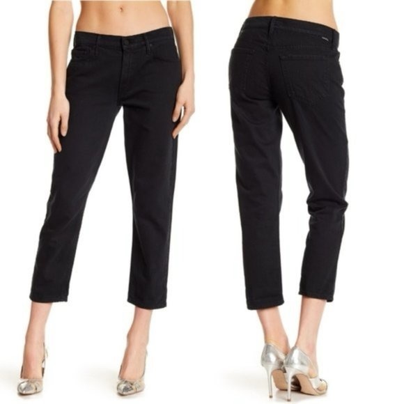 MOTHER The Dropout Black Boyfriend Jeans Size 27 Cropped Relaxed Fit - Picture 2 of 7